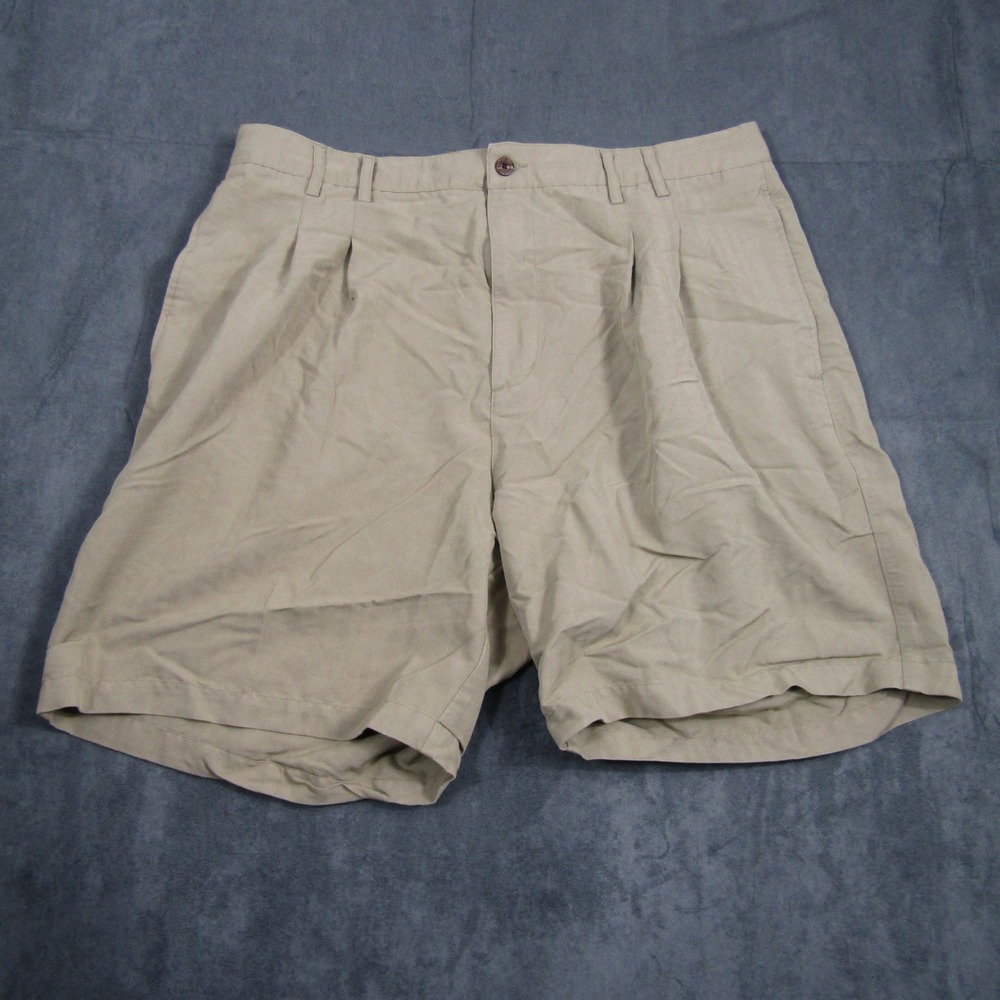 Caribbean Joe Shorts Mens 38 Khaki Pleated Herringbone Rayon Blend Casual